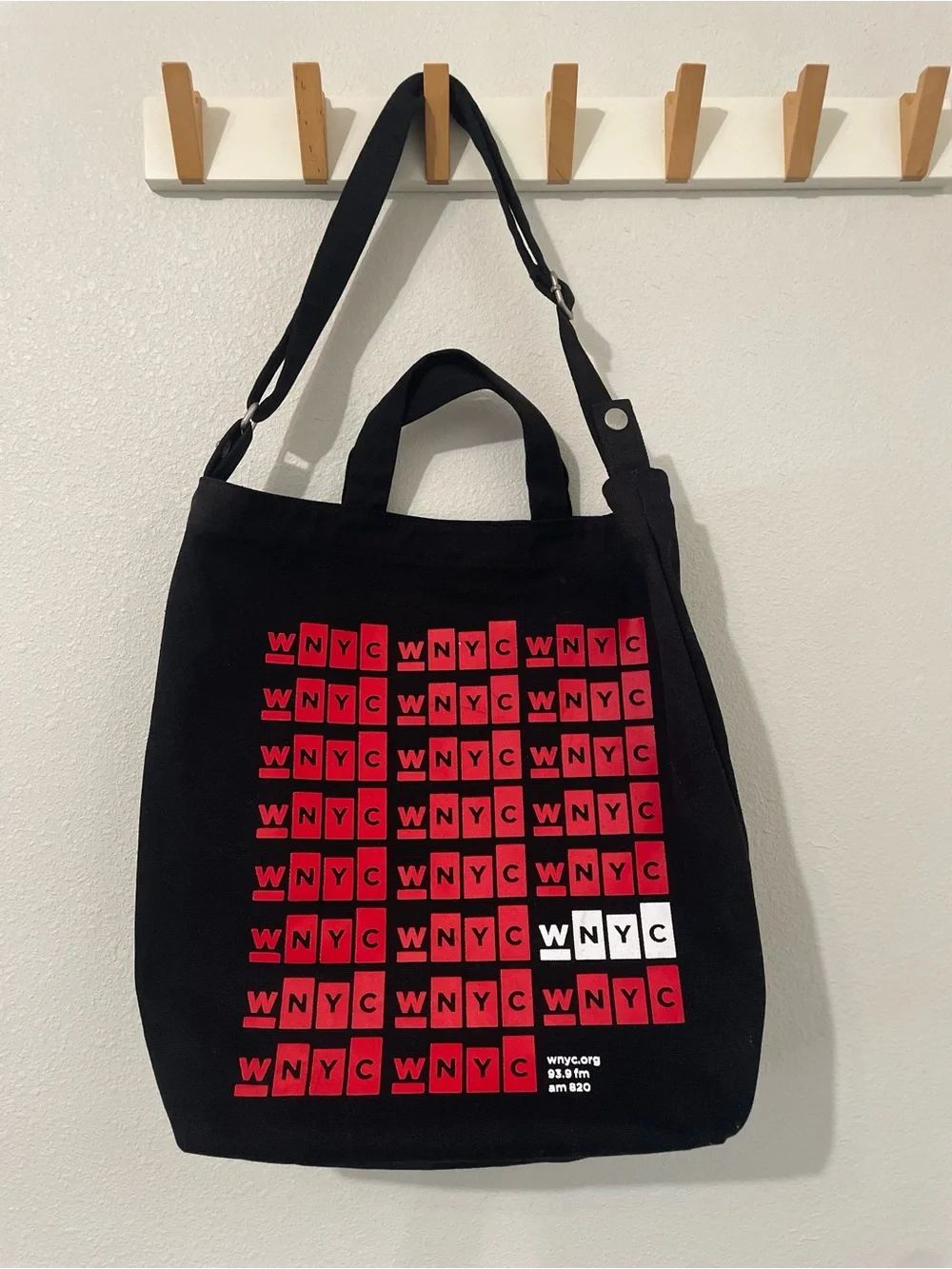 BAGGU WNYC Black Canvas Crossbody Tote Duck Bag | Adjustable Strap| NPR